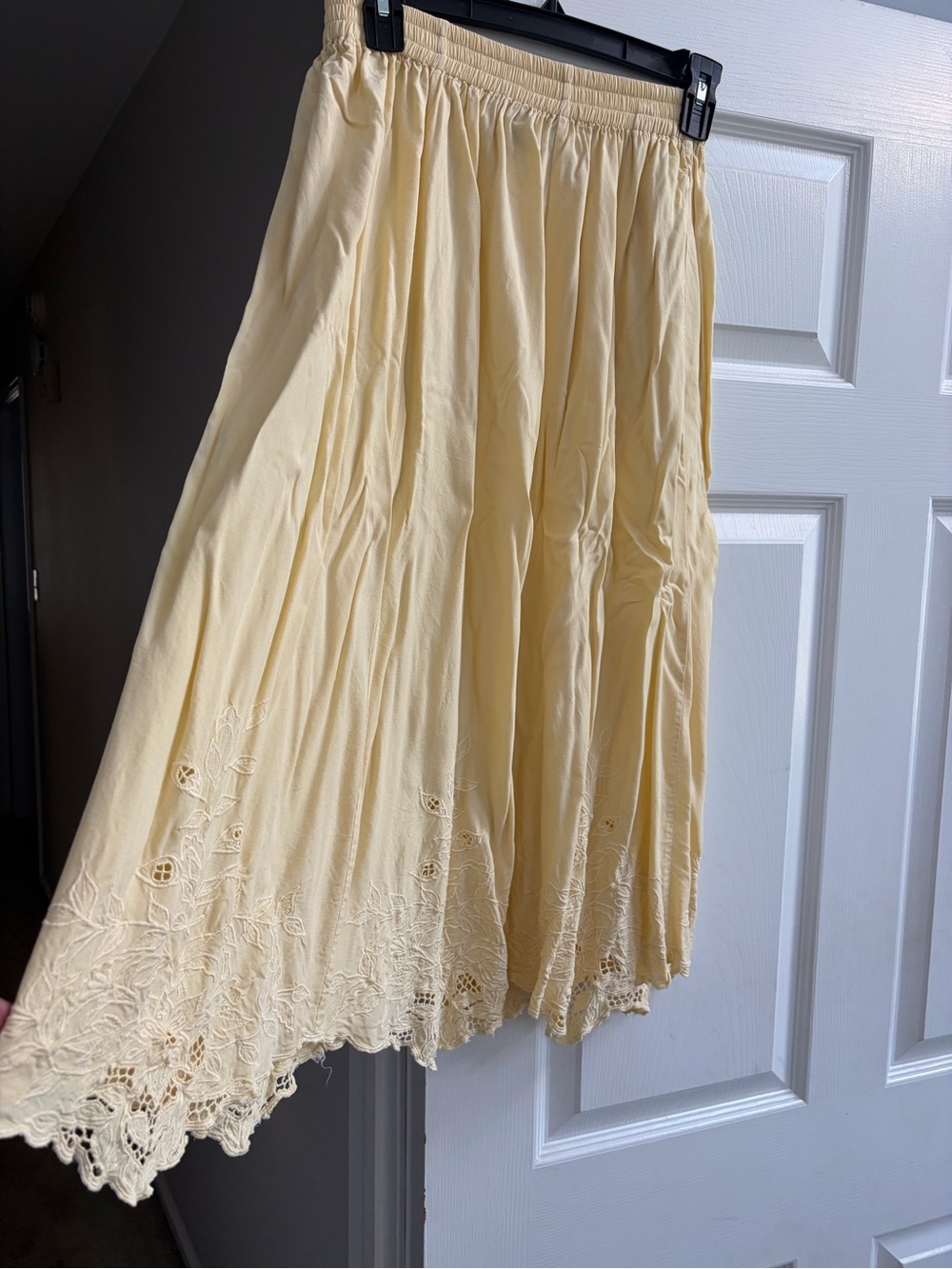 Vintage Jane Ashley Soft Pale Yellow Embroidered Midi Skirt